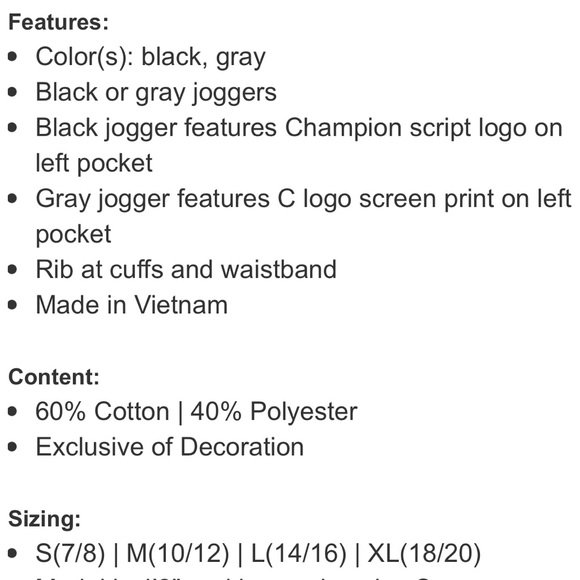 Champion Youth Jogger, Black, size: S (7/8) - Picture 5 of 6